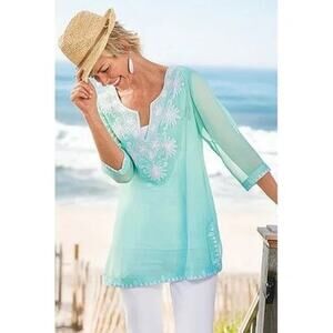 NWT Soft Surroundings Tamara Tunic Top Size Small Teal Turquoise